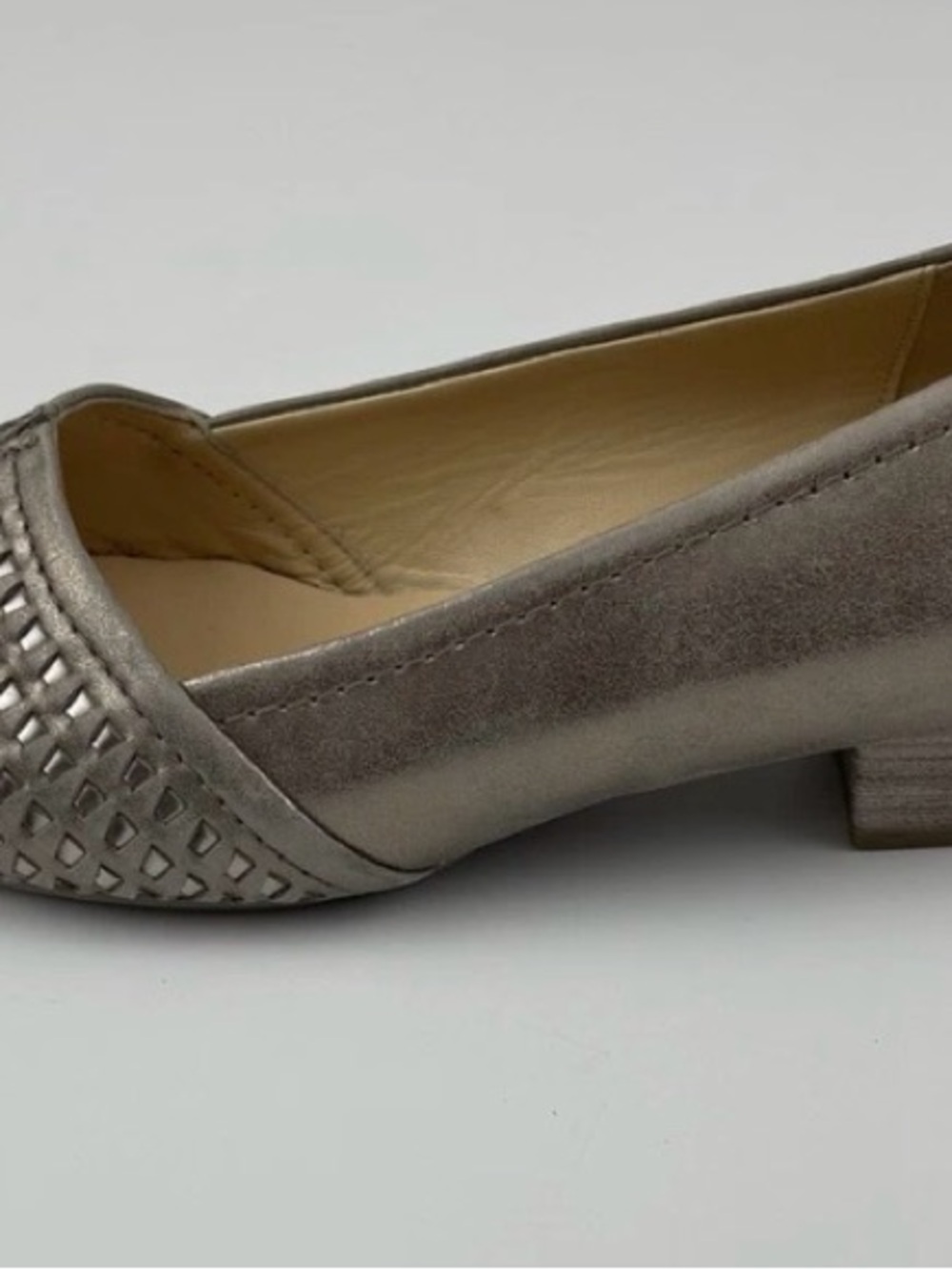 Gabor Metallic Taupe Low Block Heel Loafers